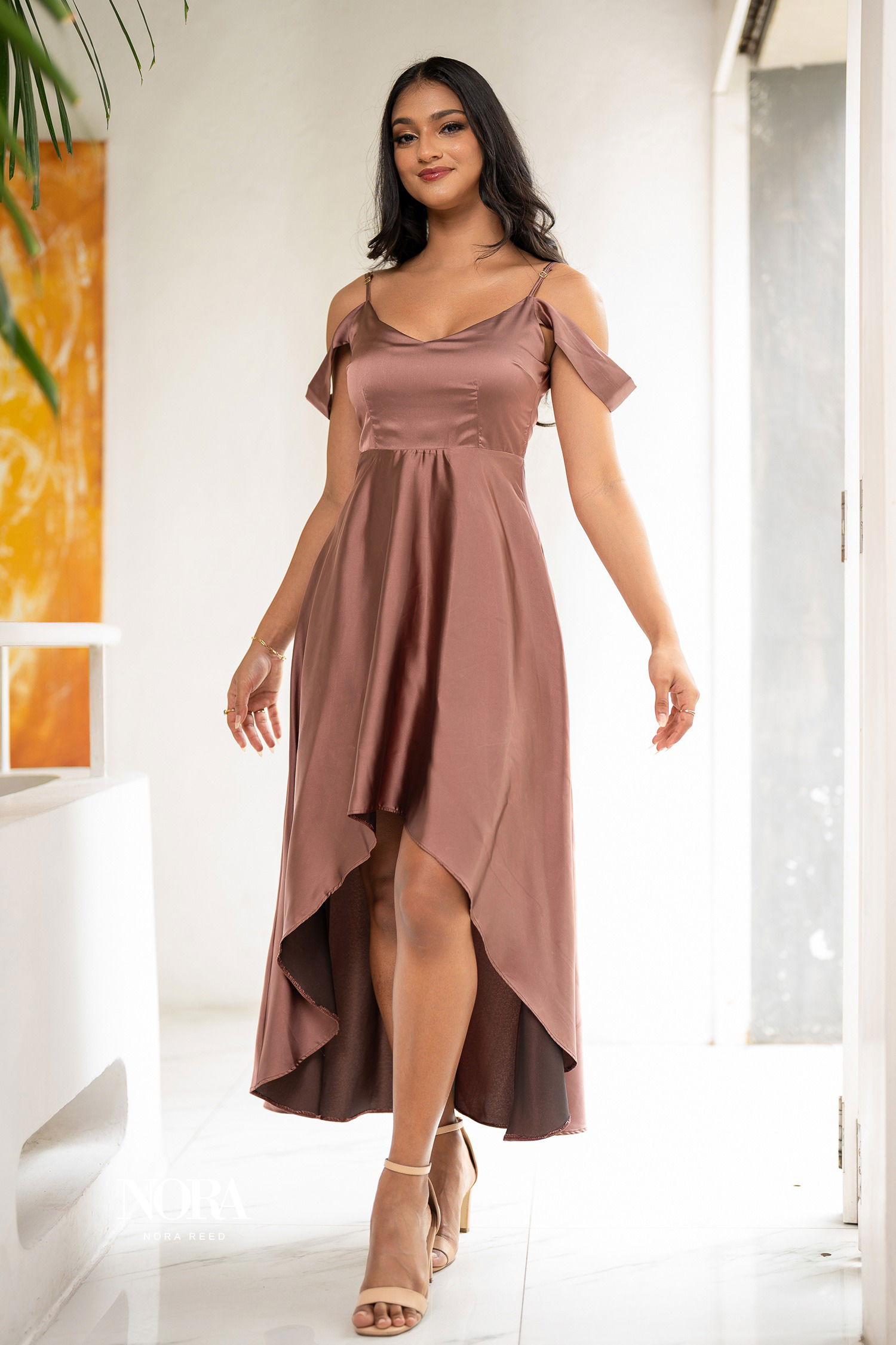 Cold shoulder high sale low maxi dress